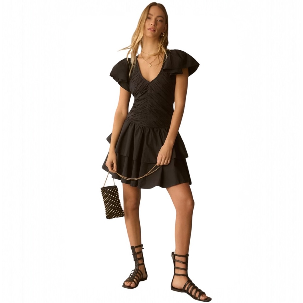 NWT Anthropologie Love the Label Black Ruffled Mini Dress Sz M